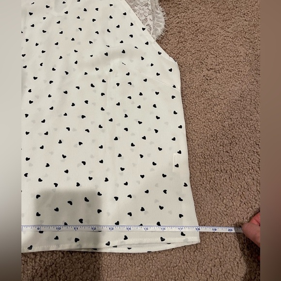 Women's Junior SHEIN black heart print collar top with mesh sholuder sleeves - Picture 7 of 11